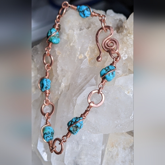 Authentic Turquoise Bracelet Copper Artisan Crafted Jewelry - Picture 16 of 16